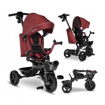 Lionelo - Tricicleta Kori Red Burgundy Suport picioare, Control al directiei, Scaun reversibil, 360 grade, Pliabila Lionelo - Tricicleta Kori Red Burgundy Suport picioare, Control al directiei, Scaun reversibil, 360 grade, Pliabila