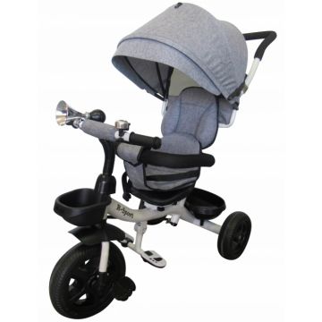 Tricicleta pentru copii R-Sport T4 Gri 3 in 1 cu pedale, control al directiei, scaun reversibil, suport picioare pliabil, centuri de siguranta moi si roti din cauciuc Eva