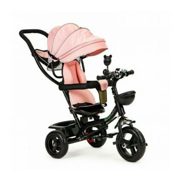 Ecotoys - Tricicleta JM-066-9 , Mecanism de pedalare libera, Suport picioare, Control al directiei, Rotire 360 grade, Roz