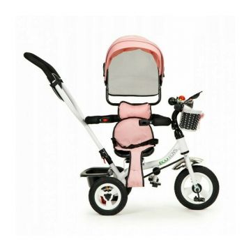 Tricicleta copii, Ecotoys, JM-066-9L, Mecanism de pedalare libera, Suport picioare, Control al directiei, Rotire 360 grade, Roz