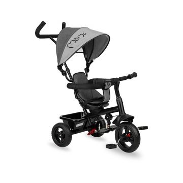 Tricicleta copii, 5 in 1, Momi, IRIS Grey, Scaun rotativ 360Â°, Suport pentru picioare detasabil, Maner telescopic, Cos pentru jucarii, Materiale usor de curatat