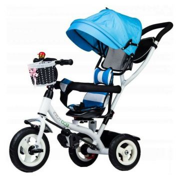 Tricicleta copii, cu sezut rotativ, cosulet de depozitare, mini geanta, Ecotoys, albastra