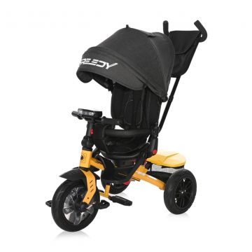 Tricicleta multifunctionala, 4 in 1, roti gonflabile, scaun rotativ, Lorelli Speedy Air, Yellow Black