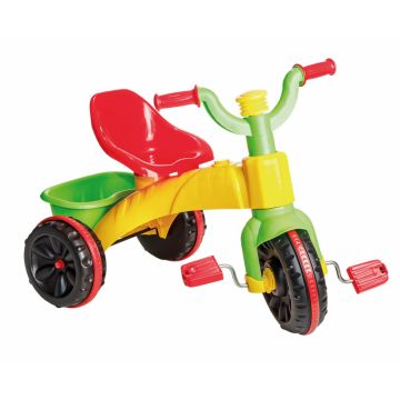 Tricicleta pentru copii Burak Toys Super Enduro Yellow cu pedale, cosulet jucarii si claxon