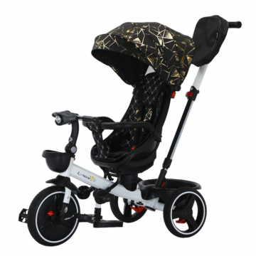 Tricicleta pliabila cu muzica, cu pozitie de somn si scaun reversibil, SL01 - negru cu auriu