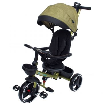 Tricicleta Pliabila pentru Copii KidsCare Impera Kaki cu Scaun rotativ, Copertina de soare, Maner pentru Parinti