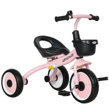 AIYAPLAY Tricicleta pentru Copii 2-5 Ani cu Scaun Reglabil, Bicicletă pentru Copii cu Coș, 70,5x53x58 cm, Roz | Aosom Romania