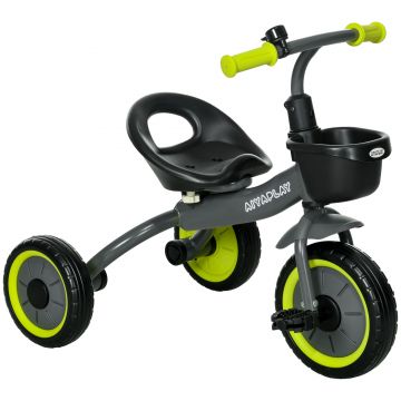 AIYAPLAY Tricicletă pentru Copii cu Scaun Reglabil, Bicicletă pentru Copii cu Coș și Clopoțel, 70.5x53x58 cm, Negru | Aosom Romania
