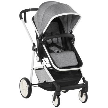 Carucior Dublu Ajustabil si Pliabil , Copii 0-36 luni, Transport pentru copii, Carucior cumparaturi 15kg, 80x51x102cm Gri HOMCOM | Aosom RO