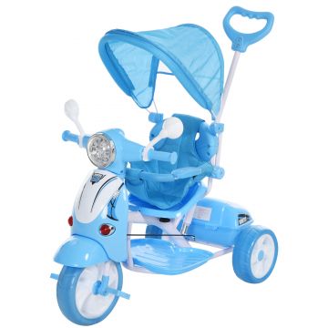 HOMCOM Tricicleta pentru copii de 18-72 luni parasolar detasabil pliabil scaun pivotant cu muzica lumina Albastra Sarcina Max. 25kg