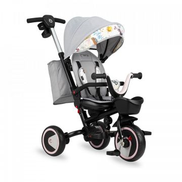 Tricicleta 5 in 1, MoMi INVIDIA Love, Scaun rotativ 360°, Spatar reglabil, Maner telescopic, Centura in 5 puncte, Pliabila, Suport pahare, Tapiterie usor de curatat