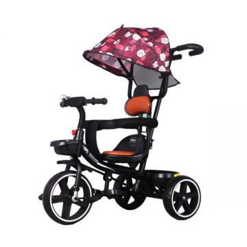 Tricicleta bebelusi cu copertina retractabila si maner parental pentru copii intre 2 si 6 ani, Rosie