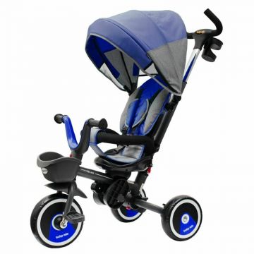 Tricicleta copii, Baby Mix, Relax, Pliabila, 5 in 1, Multifunctionala, Cu suport picioare si suport pahar, Maner detasabil, Scaun reversibil, Cos depozitare, Rotire 360 grade, Conform cu EN 71-1,2,3, 1,5-5 ani, Blue