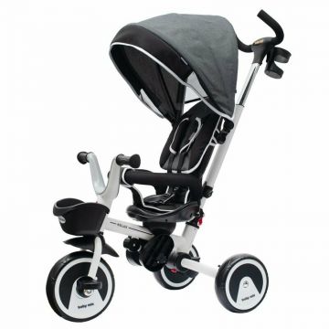 Tricicleta copii, Baby Mix, Relax, Pliabila, 5 in 1, Multifunctionala, Cu suport picioare si suport pahar, Maner detasabil, Scaun reversibil, Cos depozitare, Rotire 360 grade, Conform cu EN 71-1,2,3, 1,5-5 ani, Grey