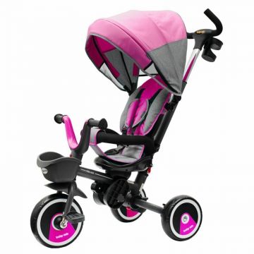 Tricicleta copii, Baby Mix, Relax, Pliabila, 5 in 1, Multifunctionala, Cu suport picioare si suport pahar, Maner detasabil, Scaun reversibil, Cos depozitare, Rotire 360 grade, Conform cu EN 71-1,2,3, 1,5-5 ani, Pink