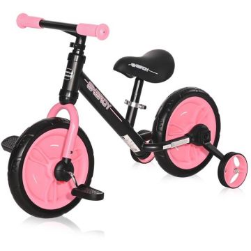 Tricicleta copii Bicicleta Energy, cu pedale si roti ajutatoare, Black & Pink