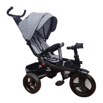Tricicleta copii reversibila Premium cu pozitie de somn si cosulet gri, Karemi