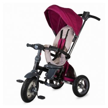 Tricicleta copii reversibila Premium cu pozitie de somn si cosulet rosie, Karemi