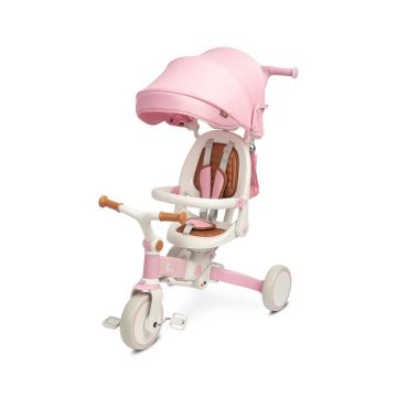 Tricicleta copii, Toyz, Faro, Pliabila, Multifunctionala, Pana la 25 kg, Spatar inclinabil, Maner detasabil si reglabil in 4 pozitii, Volan reglabil, Suport picioare pliabil, 1,5-6 ani, Roz