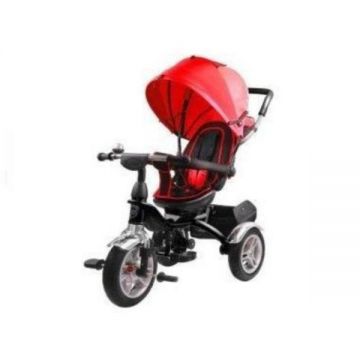 Tricicleta cu pedale pentru copii, cu scaun rotativ si copertina rosie, LeanToys, 7671