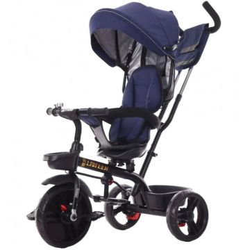 Tricicleta reversibila, pozitie de somn, cu claxon si gentuta, Smile 656 albastru