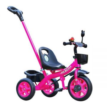 Tricicleta roz cu pedale si maner parental pentru copii 2-5 ani