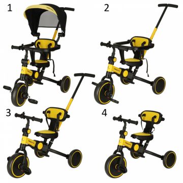 Tricicleta ultrapliabila cu copertina Trike Fix V4 Negru Galben