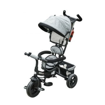 Triciclu Carucior pentru Copii Homcom, Cos Reglabil, Pliabil, Gri | AOSOM RO