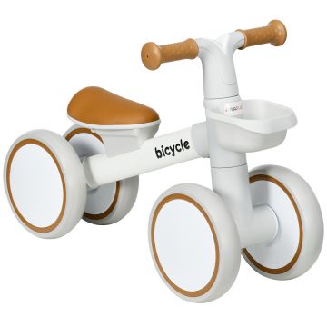 AIYAPLAY Bicicletă de echilibru pentru copii 4 roți șa reglabilă, ghidon ergonomic aliaj aluminiu, PP, copii 1-3 ani - Maro Alb | Aosom Romania