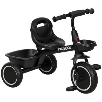 AIYAPLAY Tricicleta pentru copii evolutivă cu șezut reglabil pedale 2 coșuri centură pentru copii de la 2 la 5 ani negru | Aosom Romania