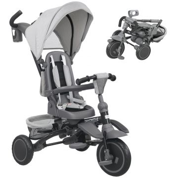 AIYAPLAY Triciclu bebeluș evolutiv 6 în 1, triciclu copil pliabil cu mânere pentru părinți reglabile, scaun pivotant 360°, gri | Aosom Romania