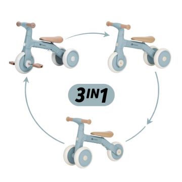 Bicicleta/tricicleta, Petite&Mars, 3 in 1, Multifunctionala, Cu/fara pedale, Ghidon directionabil, Sa reglabila pe inaltime, 2.3 kg, Pana la 25 kg, 12-36 luni, Albastru