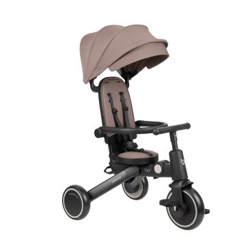 Tricicleta 8in1 pentru copii KikkaBoo Trix 2 Bej ultrapliabila,de la 10 luni la 22kg,cadru din aluminiu,sezut rotativ,spatar reglabil,maner parental reglabil,copertina reglabiladetasabila,centura de siguranta