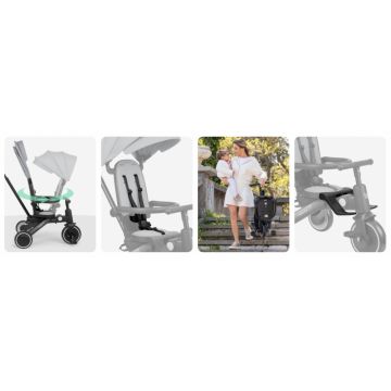 Tricicleta 8in1 pentru copii KikkaBoo Trix 2 Mint ultrapliabila,de la 10 luni la 22kg,cadru din aluminiu,sezut rotativ,spatar reglabil,maner parental reglabil,copertina reglabiladetasabila,centura de siguranta
