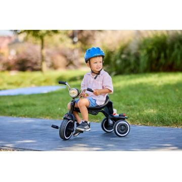 Tricicleta clasica pentru copii, Adamex Warrior, cu far si sunete, portbagaj cu capac, omologata EN71, cadru din otel, pana la 25 kg, Negru