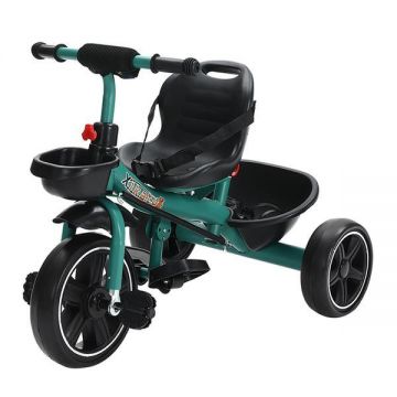 Tricicleta copii 2 - 6 ani, Verde, Suport picioare, Sezut reglabil