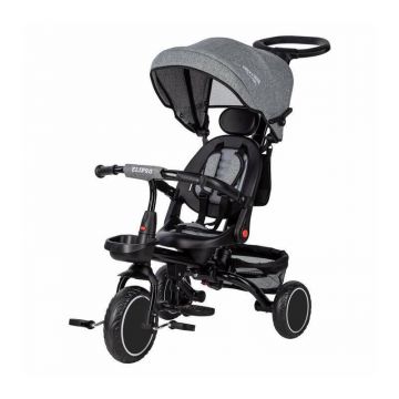 Tricicleta copii, Elipso, Free2Move, Cu sezut rotativ 360 grade, Reglabil, Roti EVA, Mecanism de pedalare libera, Grey