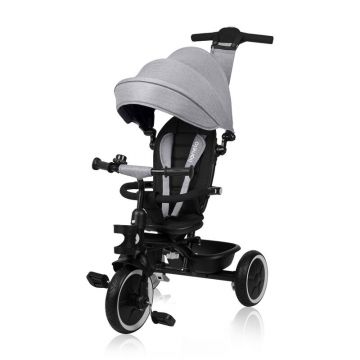 Tricicleta copii, Lionelo, Berry, 2 in 1, Multifunctionala, Suport picioare, Control al directiei, Scaun reversibil, Rotire 360 grade, Functie de roata libera, Utilizare pana la 5 ani, Constructie din otel, Conform cu standardul EN71, Gri, Resigilat