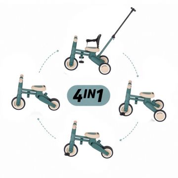 Tricicleta multifunctionala, Petite&Mars, Drift, 4 in 1, Vehicul de impins, Bicicleta, Cu maner detasabil si reglabil, Sezut ergonomic, Roti din cauciuc, Pana la 25 kg, 1.5-5 ani, Misty Green