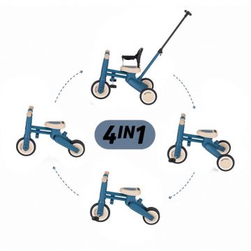 Tricicleta multifunctionala, Petite&Mars, Drift, 4 in 1, Vehicul de impins, Bicicleta, Cu maner detasabil si reglabil, Sezut ergonomic, Roti din cauciuc, Pana la 25 kg, 1.5-5 ani, Ocean Blue