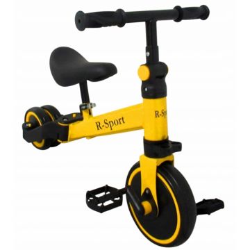 Tricicleta multifunctionala R-Sport 4 in 1 cu pedale detasabile P8 galben, varsta 2-5 ani, roti din spuma EVA, inaltime reglabila, sarcina maxima admisa 25 kg