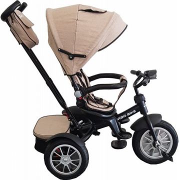 Tricicleta pentru copii Baby Care Turbo Bike Crem cu Far luminos, Roti din cauciuc, Pozitie somn, Pedale si maner pentru parinti, Scaun reversibil cu invartire 360 grade , Cadru metalic, Dimensiuni 110X45X90 cm