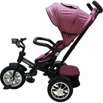 Tricicleta pentru copii Baby Care Turbo Bike Fucsia cu Far luminos, Roti din cauciuc, Pozitie somn, Pedale si maner pentru parinti, Scaun reversibil cu invartire 360 grade , Cadru metalic, Dimensiuni 110X45X90 cm