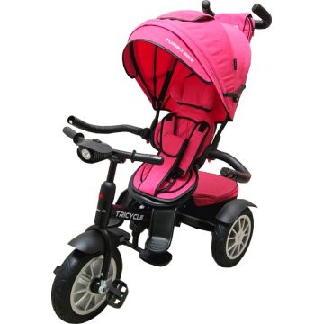 Tricicleta pentru copii Baby Care Turbo Bike Roz cu Far luminos, Roti din cauciuc, Pozitie somn, Pedale si maner pentru parinti, Scaun reversibil cu invartire 360 grade , Cadru metalic, Dimensiuni 110X45X90 cm