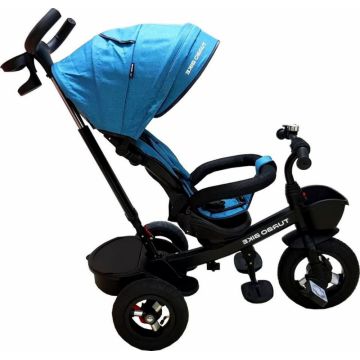 Tricicleta pentru copii Baby Care Turbo Bike Turquoise cu copertina, roti din cauciuc, pozitie somn, maner pentru parinti, scaun reversibil cu invartire 360 grade, cadru metalic, dimensiuni 110x45x90 cm