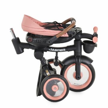 Tricicleta pentru copii Byox Jasper Pink pliabila, cu maner parental, spatar reglabil, scaun rotativ, greutate admisa 25 kg