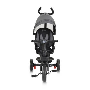 Tricicleta pentru copii Byox Summer Grey cu roti Eva, maner parental detasabil, scaun rotativ, spatar reglabil si suport picioare