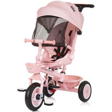 Tricicleta pentru copii Chipolino Marathon Flamingo cu sezut rotativ, suport picioare, maner reglabil, 2 cosulete, greutate admisa 25 kg