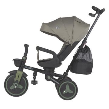 Tricicleta pentru copii Coccolle Urbio Plus Basil Green, ultrapliabila, scaun rotativ, controlul directiei, greutate admisa 25 kg