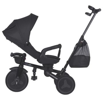 Tricicleta pentru copii Coccolle Urbio Plus Jet Black, ultrapliabila, scaun rotativ, controlul directiei, greutate admisa 25 kg